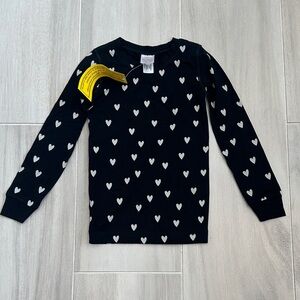 NWT Hanna Andersson 5T Black Long Sleeve with White Hearts Pajama Top Hannasoft